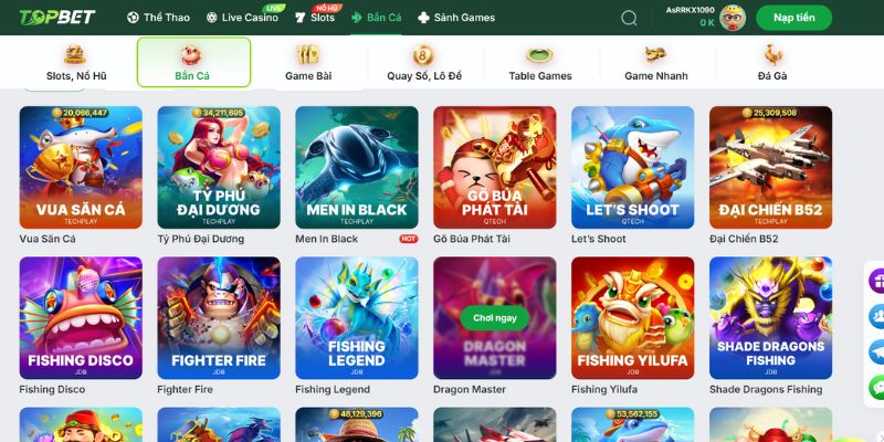 Khám phá thông tin về sảnh bắn cá tại TOPBET